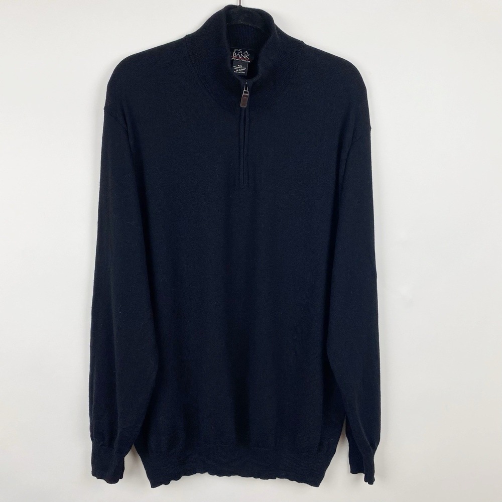 Jos. A. Bank Signature Merino Wool Henley Quarter Zip‎ Sweater Mens XXL Black